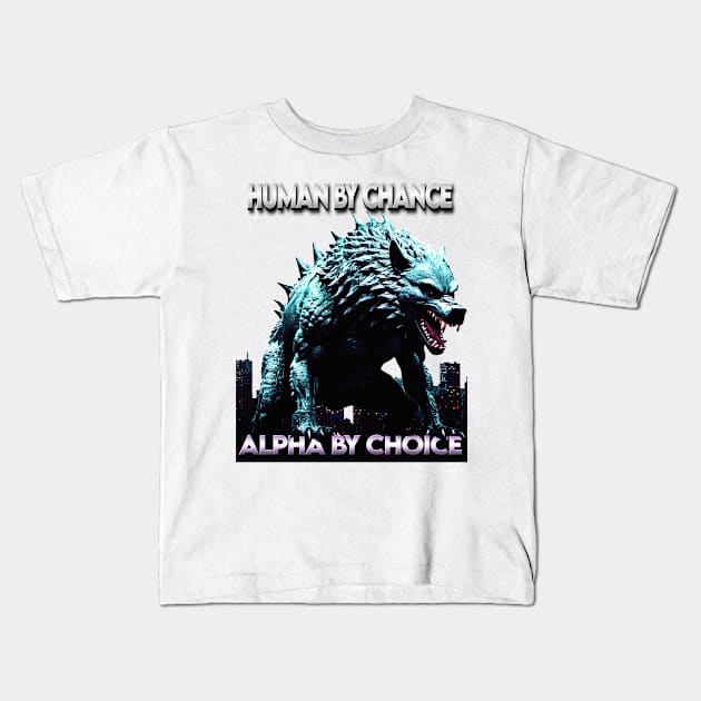 Human By Chance Alpha By Choice Cool Funny Alpha Wolf Meme Kids T-Shirt by masterpiecesai